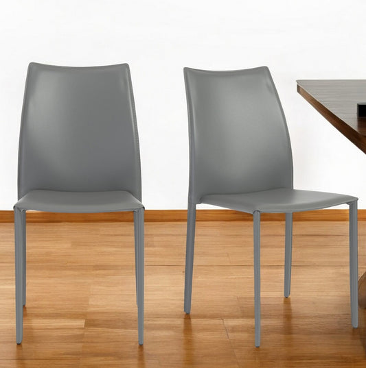 Set of Two Gray Upholstered Leather Dining Side Chairs-0