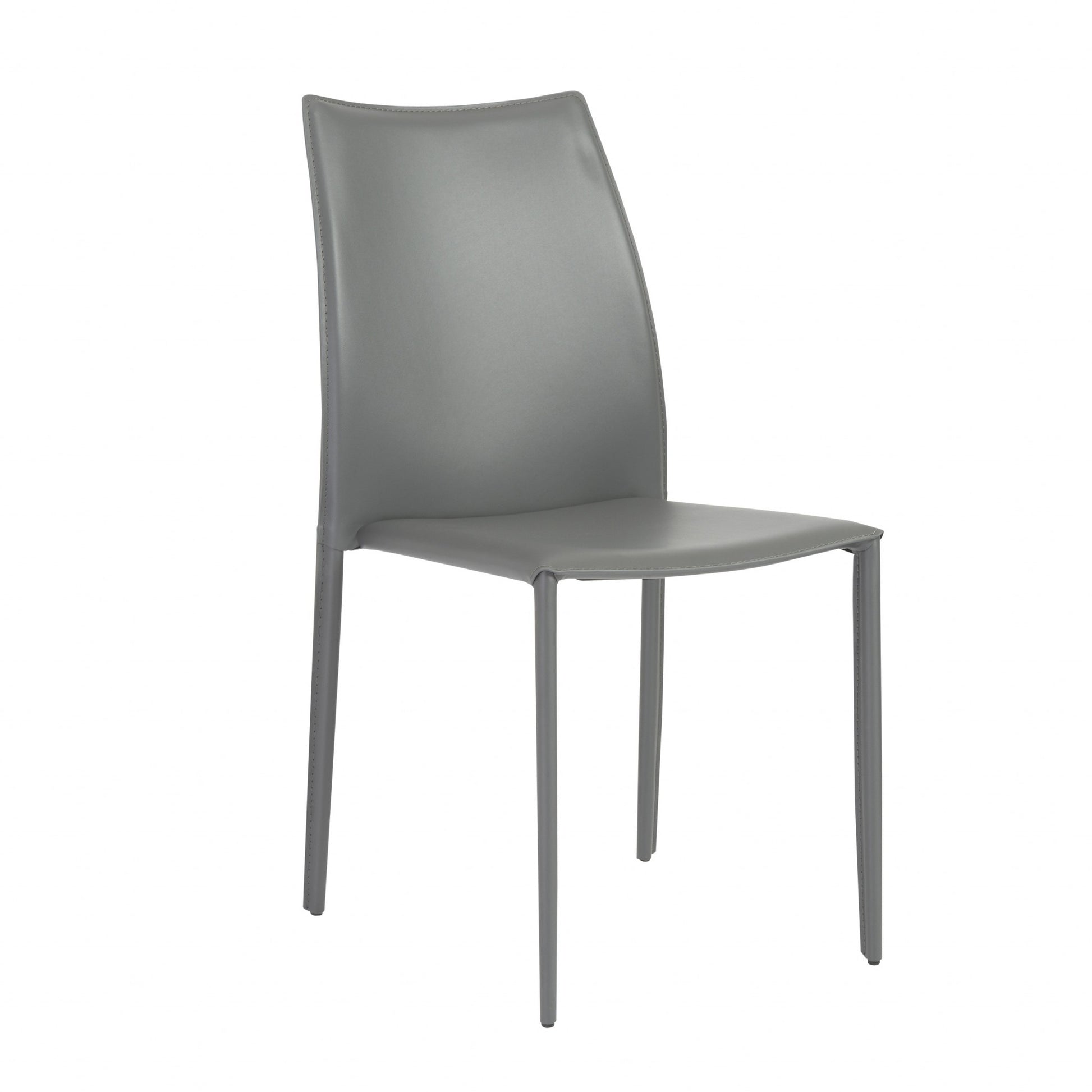 Set of Two Gray Upholstered Leather Dining Side Chairs-3