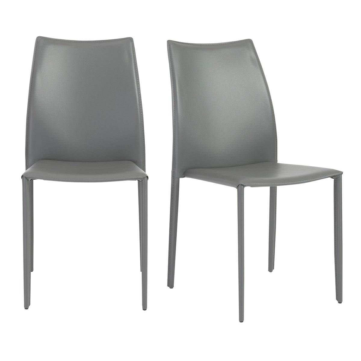 Set of Two Gray Upholstered Leather Dining Side Chairs-1
