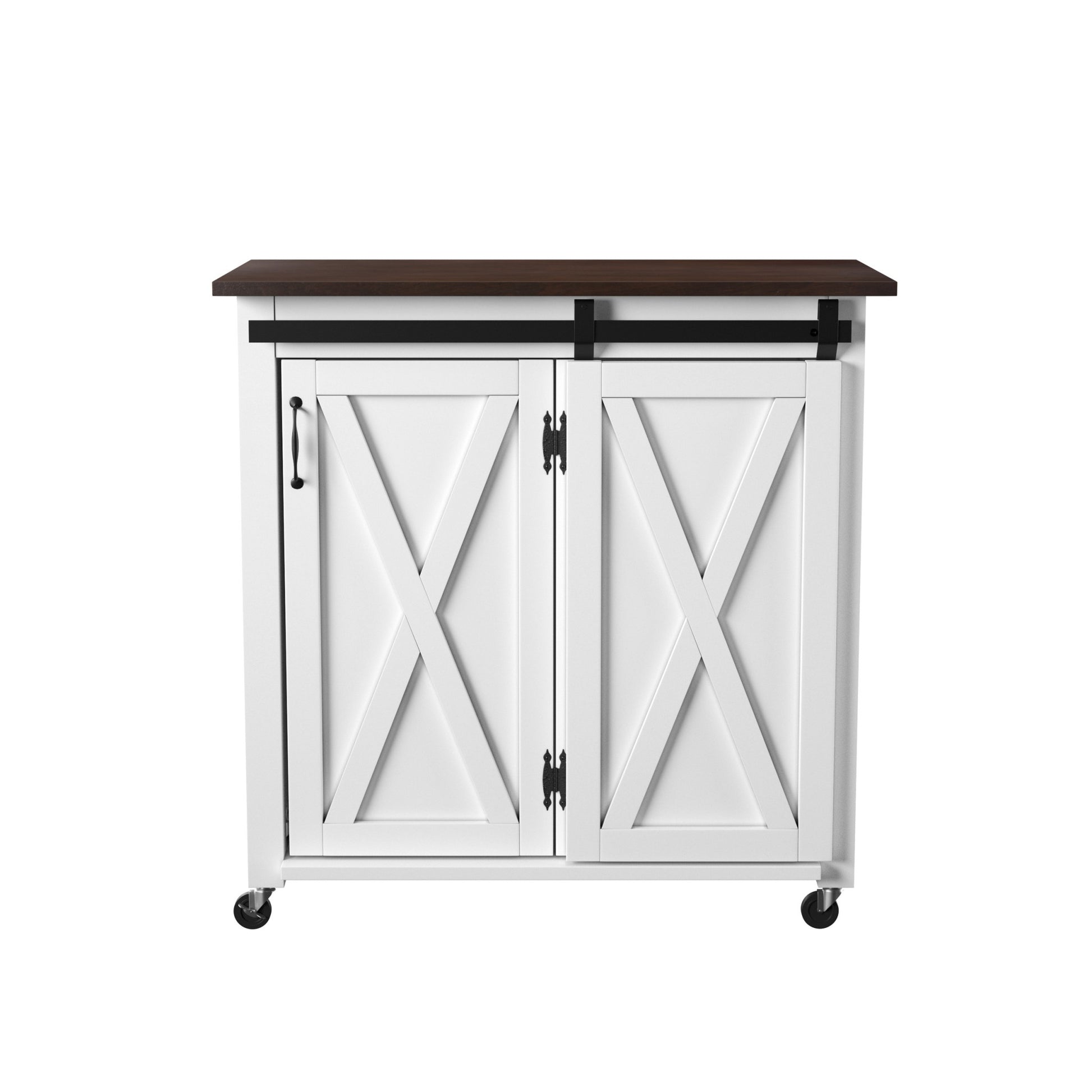 35" Dark Brown and White Wood Rolling Kitchen Cart-1