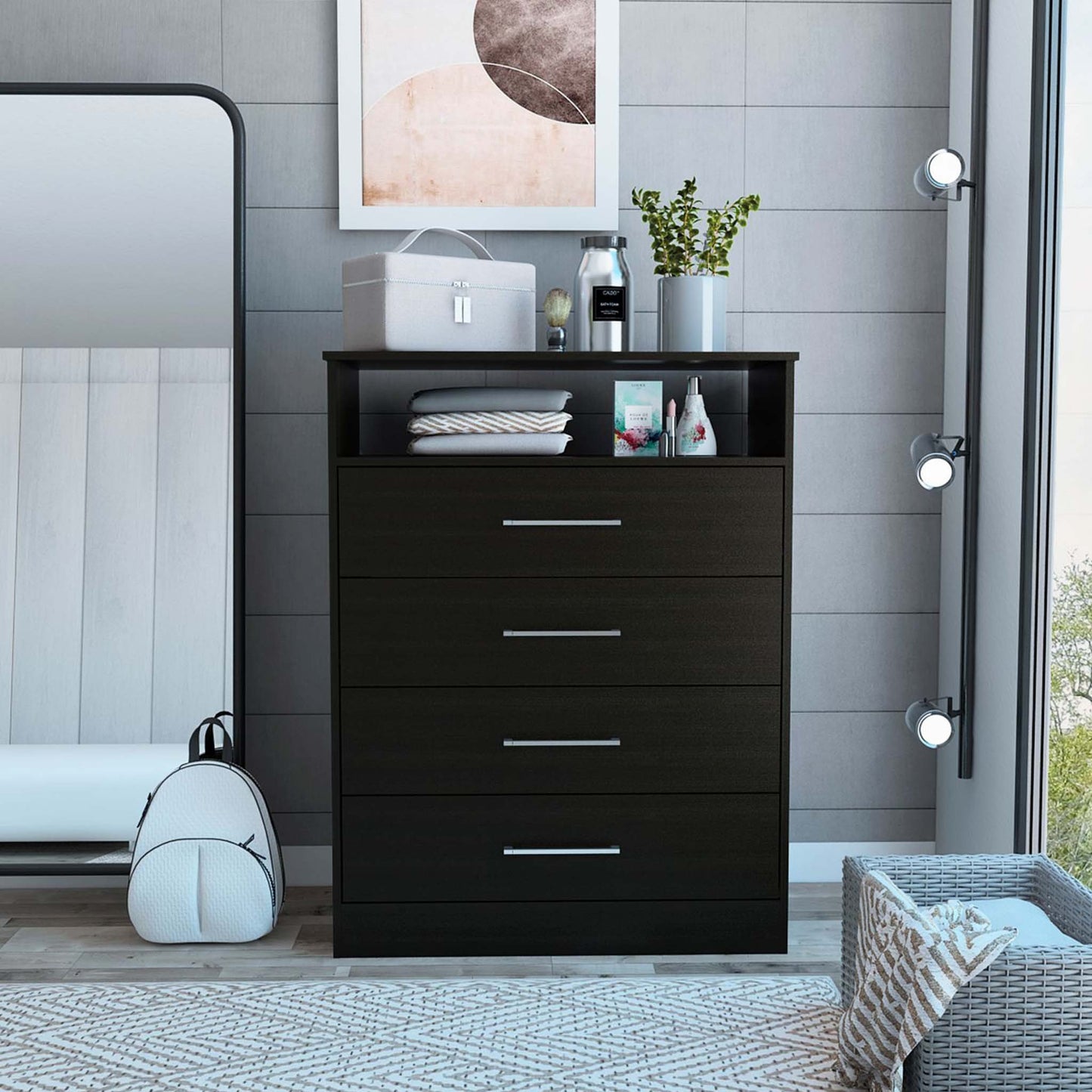 31" Black Four Drawer Vertical Dresser-6