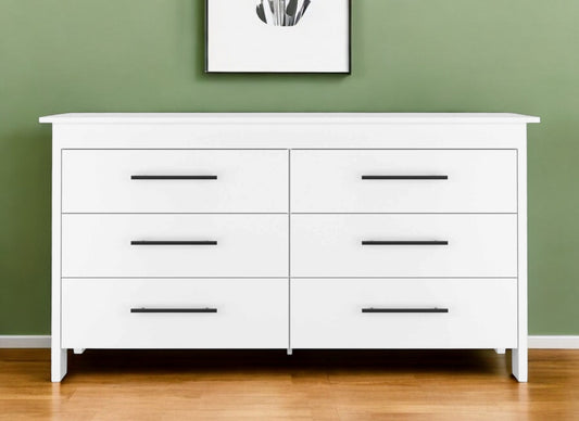 59" White Six Drawer Double Dresser-0