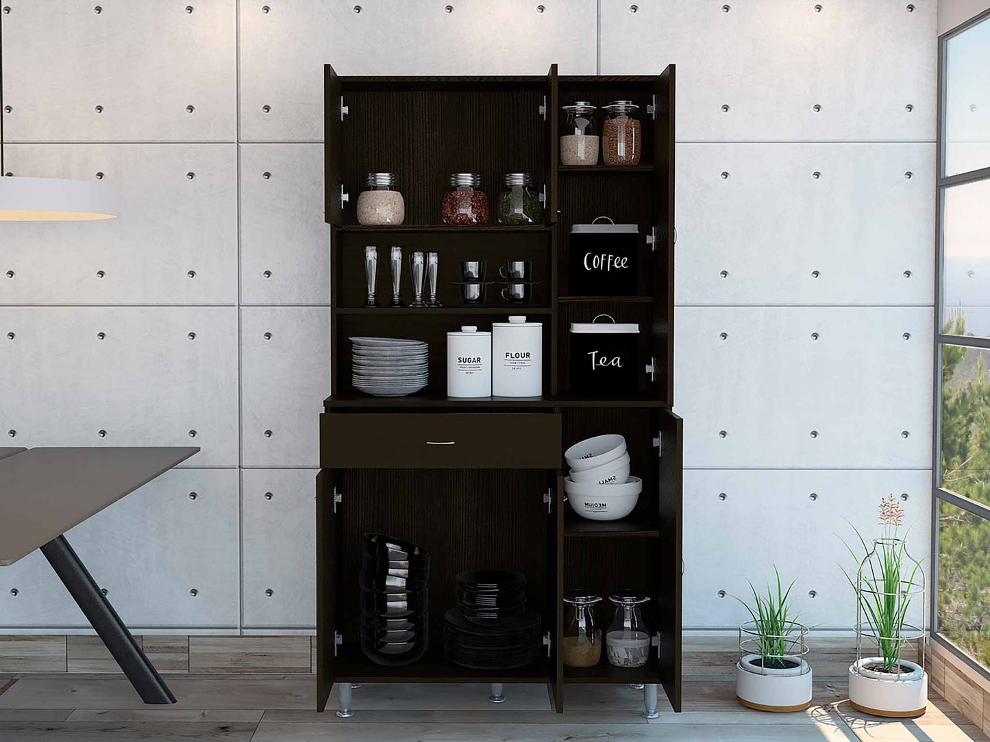 67" Modern Black Pantry Cabinet with Five Shelves-5