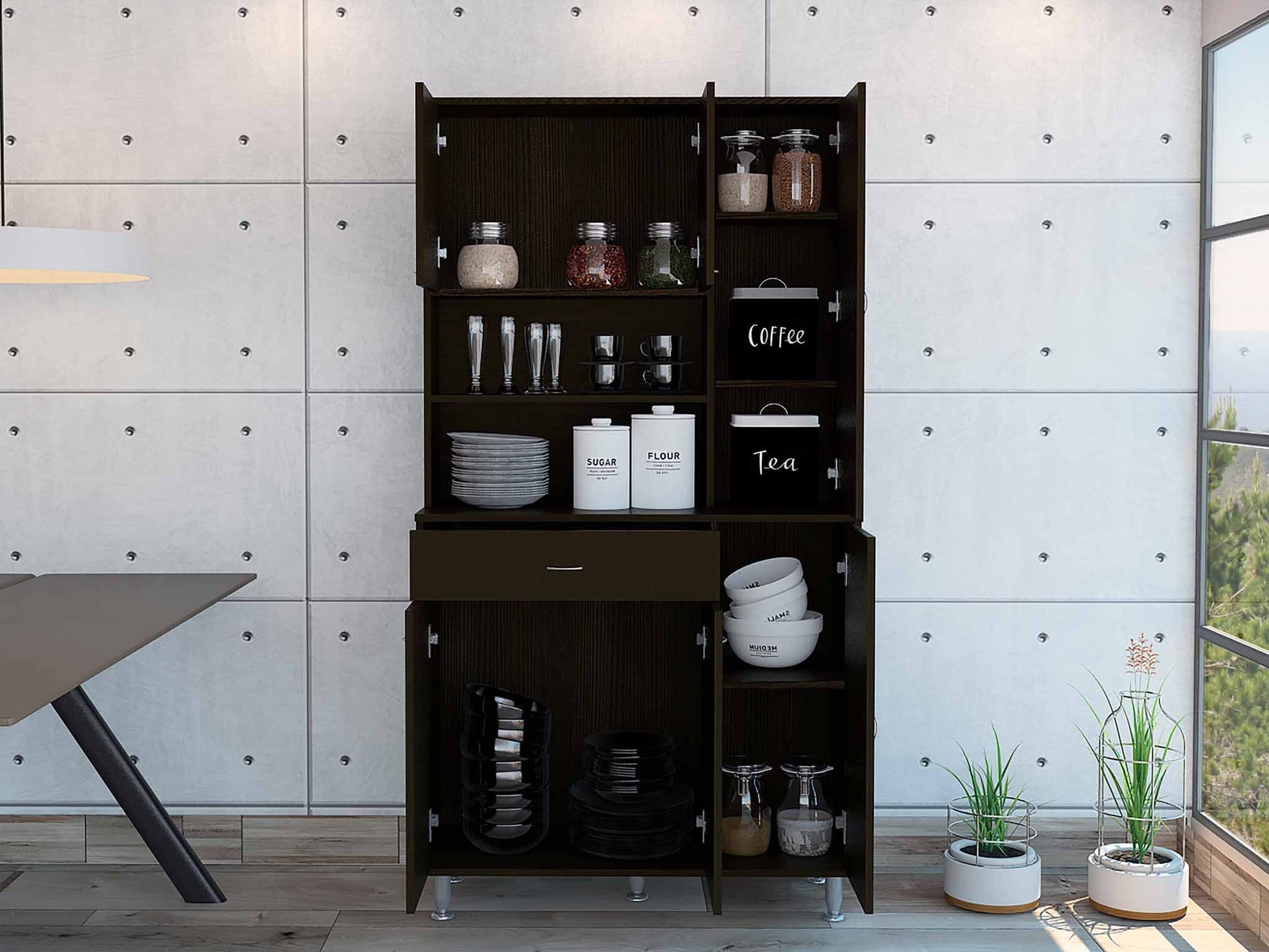 67" Modern Black Pantry Cabinet with Five Shelves-5