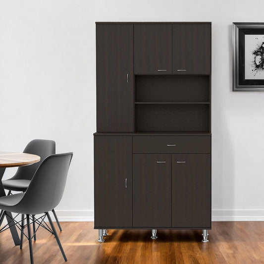 67" Modern Black Pantry Cabinet with Five Shelves-0