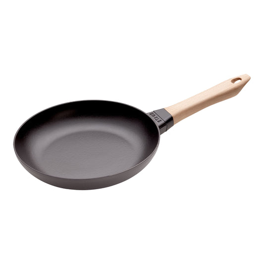 STAUB Pans 24 cm / 9.5 inch Cast Iron Frying Pan With Wooden Handle, Black-0