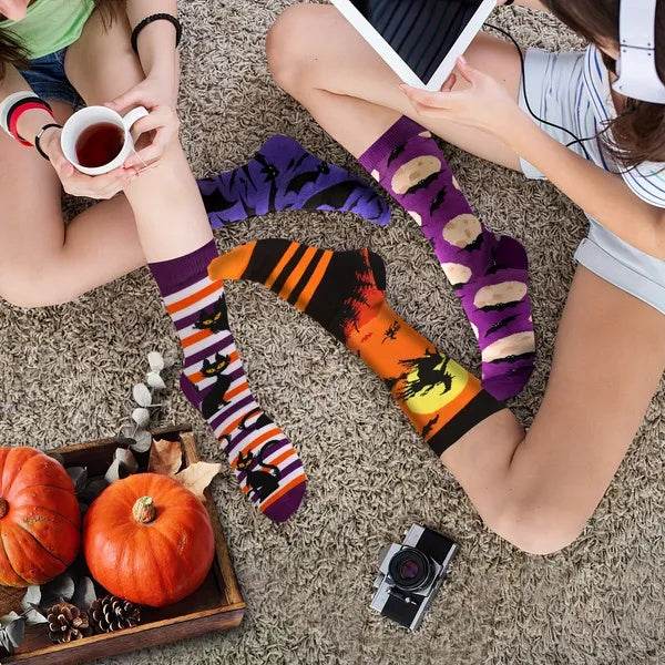 6 Pairs Halloween Christmas Socks For Men Women Girls Funny Pumkin Spider Black Cat Cotton Sock Set