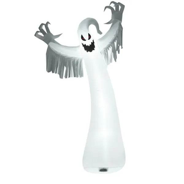 Spooky Halloween Inflatable Ghost - 12 Ft Tall With LED Lights, Waterproof Fabric, Spikes Ropes For Stability, White