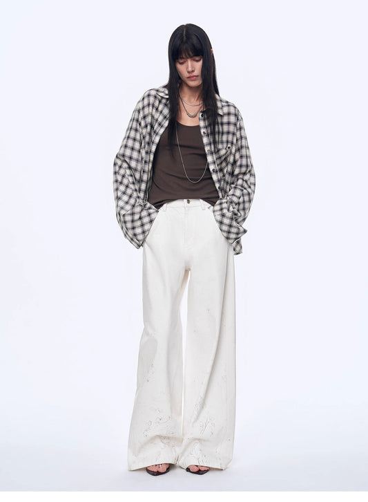 Tencel acetate jacquard check dropped shoulder shirt"Style Diary"-0