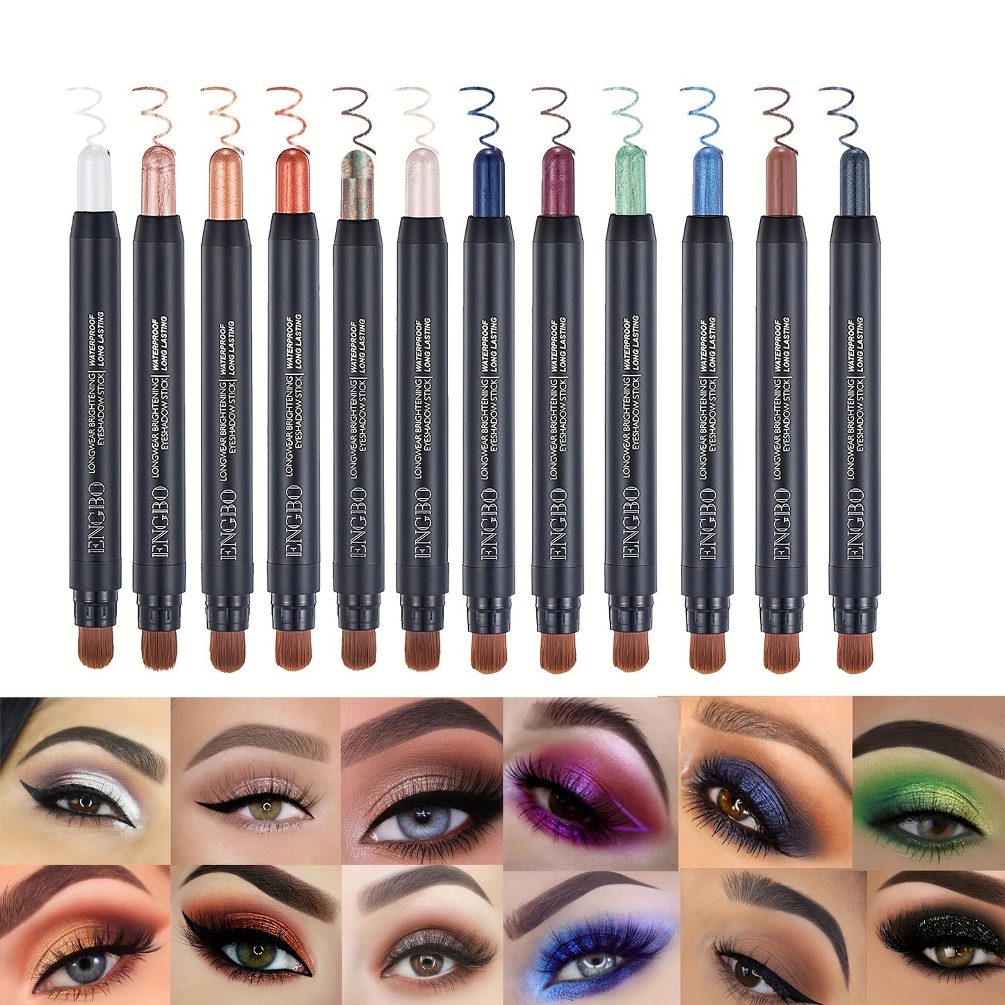 12-Color Smudge-Proof Eyeshadow Stick with Brush Head - Glitter, Matte, and Shimmer Crayon for Long-Lasting Makeup For Music Festival