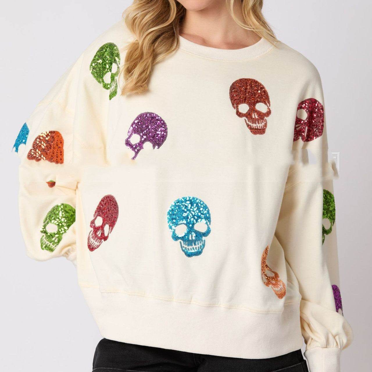 Women's Halloween Skull Sequined Sweater Loose