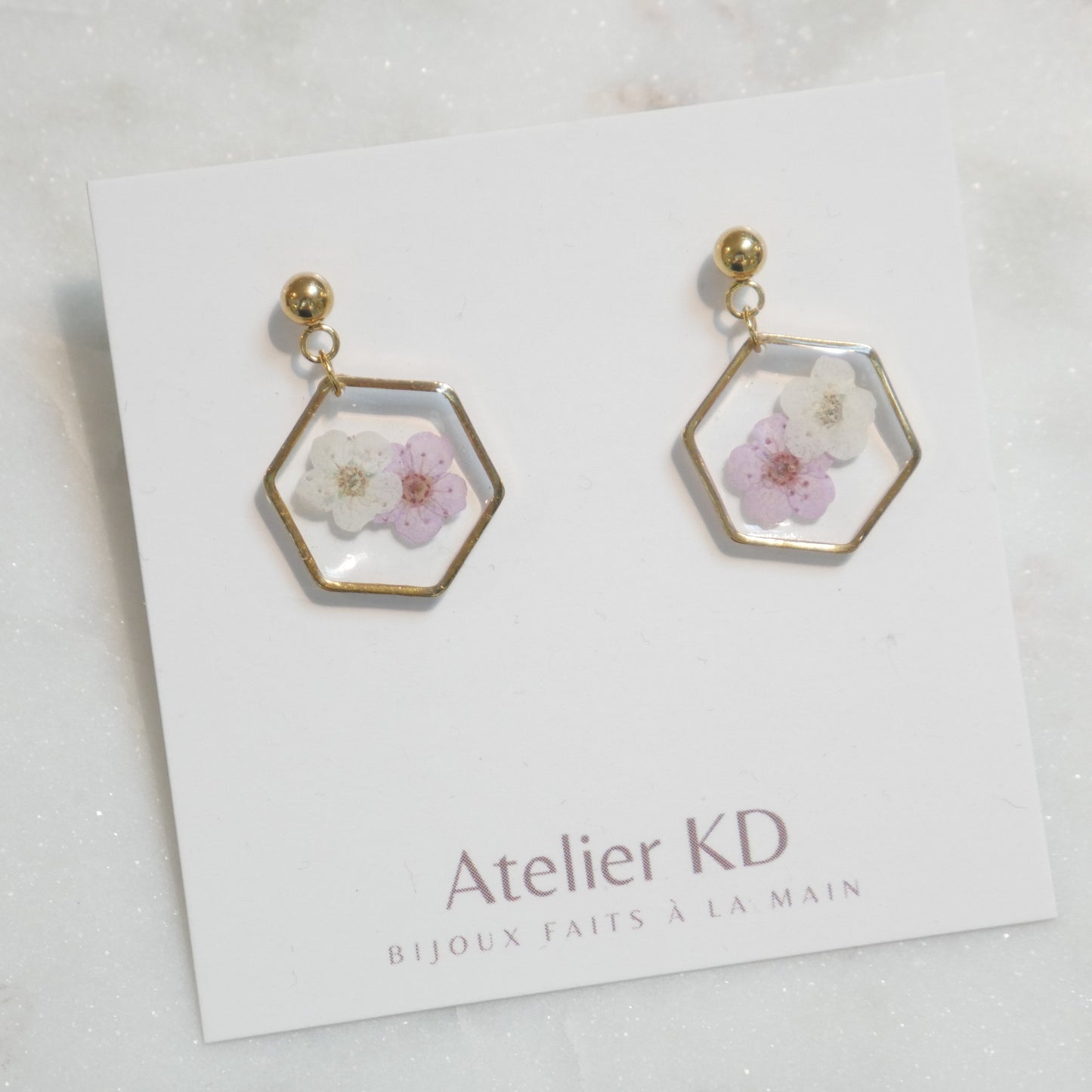Boucles d'oreilles Lola - hexa blanc et lila