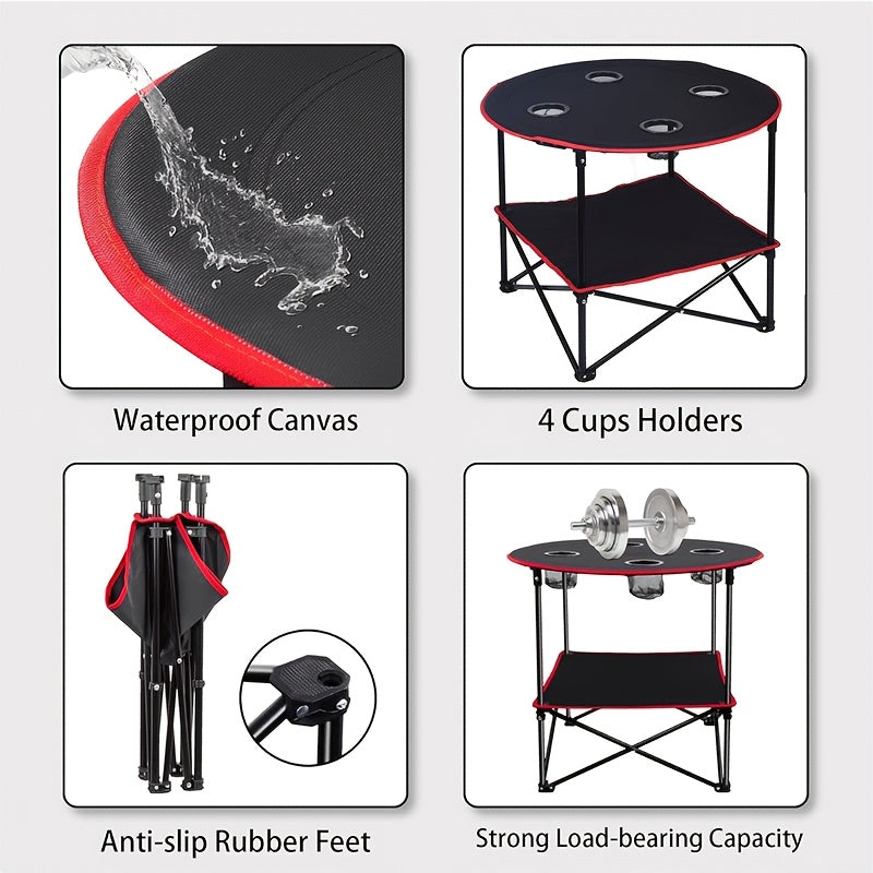 Folding Camping Table with Cup Holders & Carry Bag-1