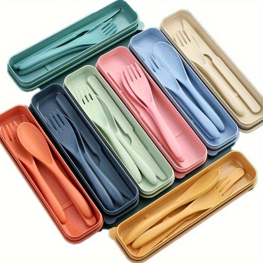 3 In 1 Camping Utensil Set, Reusable Utensils Set With Case, Travel Utensils, Portable Utensils Set, Plastic Case For Travel Picnic Camping Or Daily Use