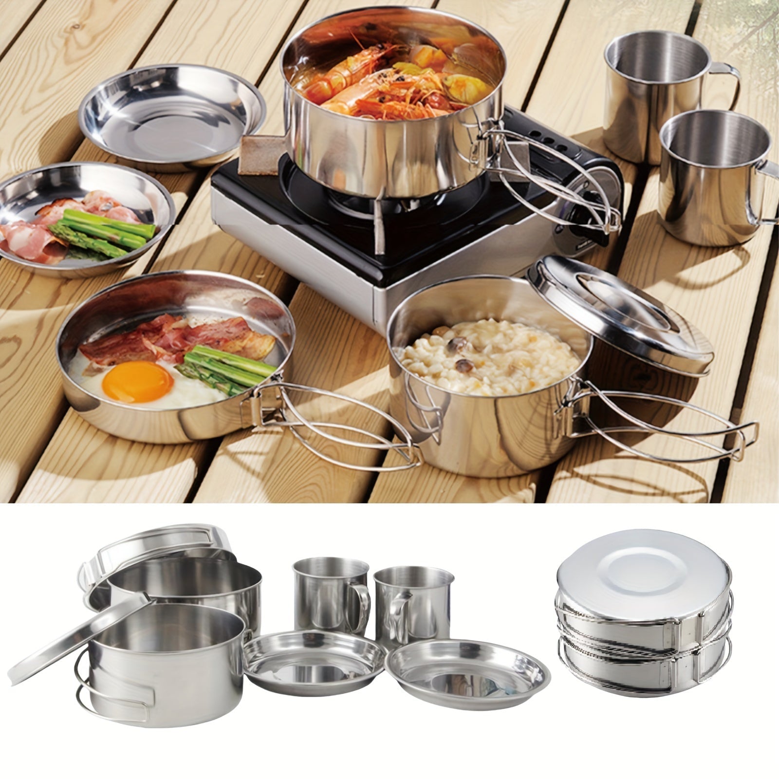 8-Piece Stainless Steel Camping Cookware Set-3