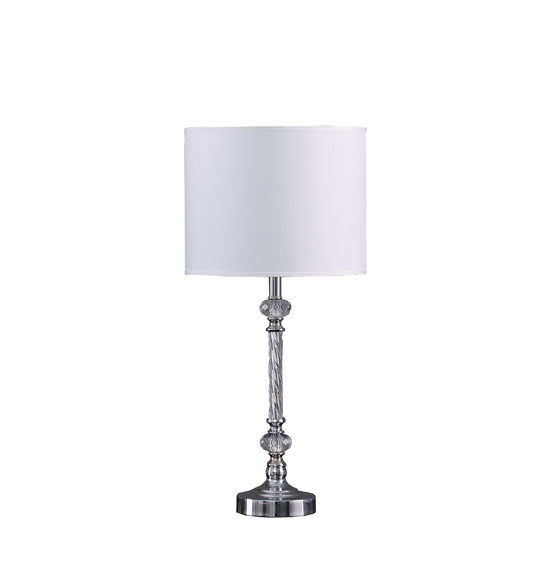 19" Silver Metal and Faux Crystal Table Lamp With White Drum Shade-1