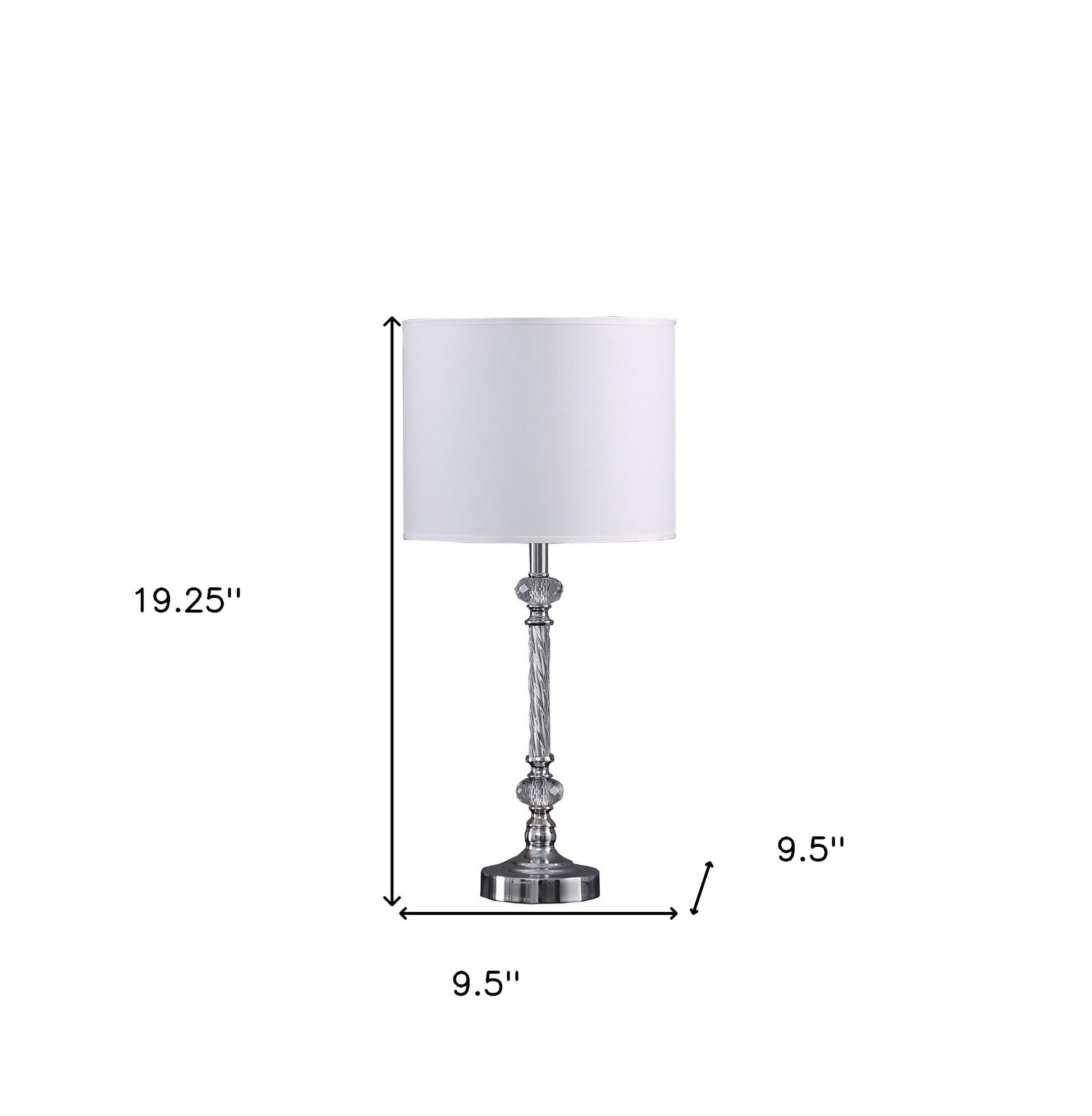 19" Silver Metal and Faux Crystal Table Lamp With White Drum Shade-5