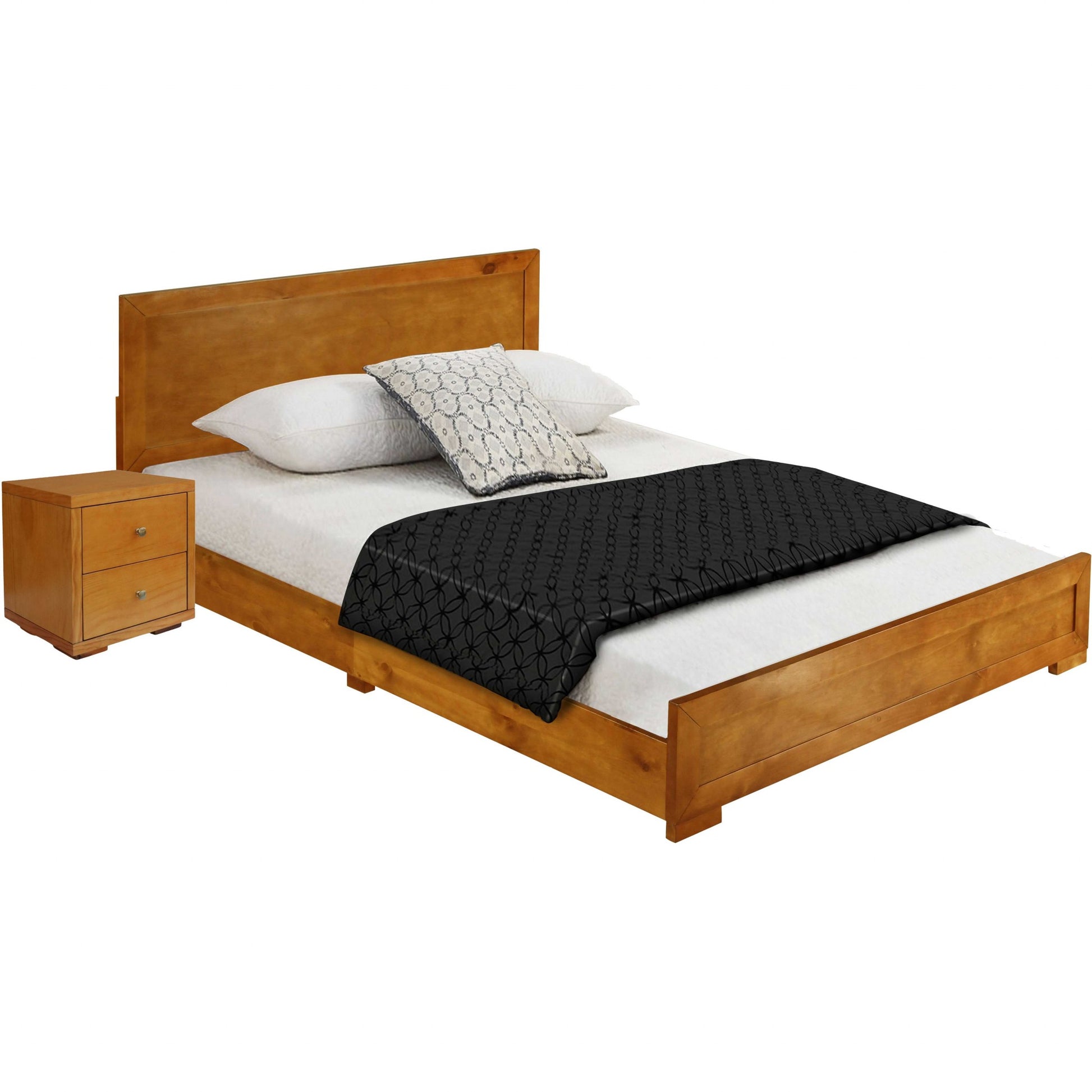 Moma Oak Wood Platform Twin Bed With Nightstand-2