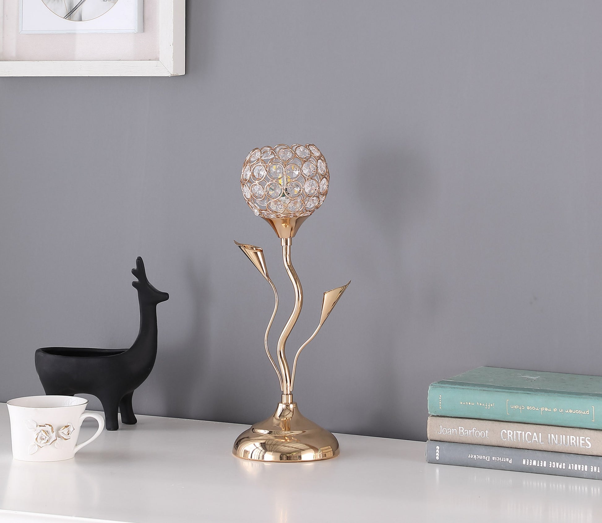 14" Gold Bedside Table Lamp With Clear Novelty Shade-6
