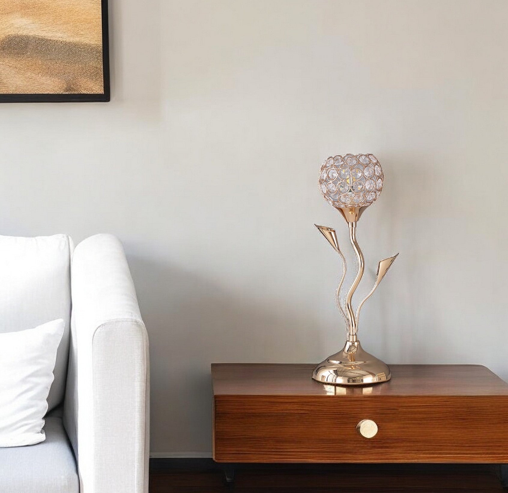14" Gold Bedside Table Lamp With Clear Novelty Shade-0