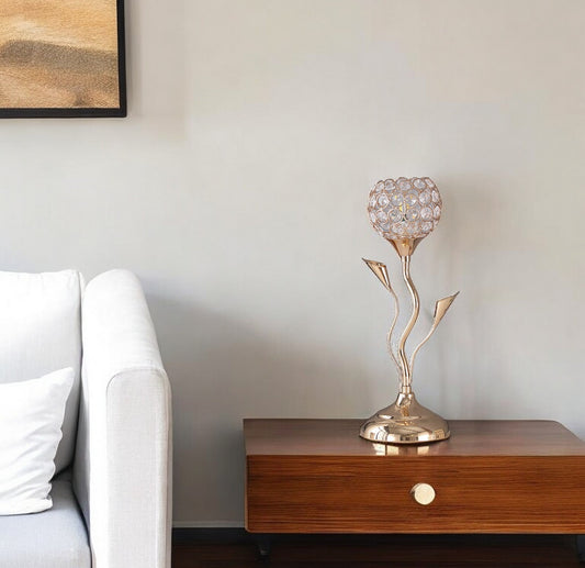 14" Gold Bedside Table Lamp With Clear Novelty Shade-0
