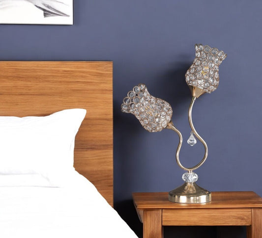 19" Gold Two Light Bedside Table Lamp With Clear Novelty Shade-0