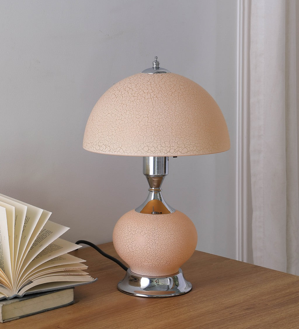 24" Silver Bedside Led Table Lamp With Pink Bowl Shade-4