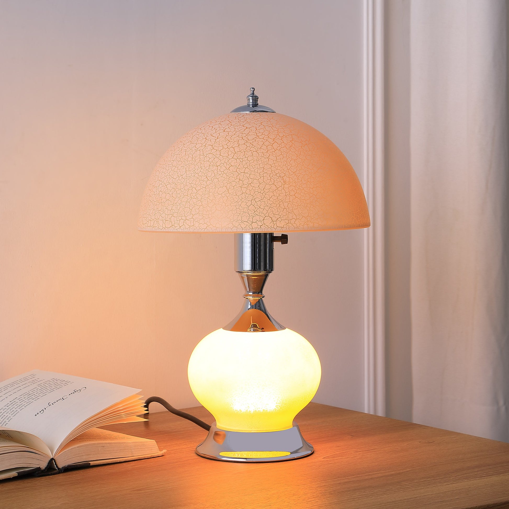 24" Silver Bedside Led Table Lamp With Pink Bowl Shade-5