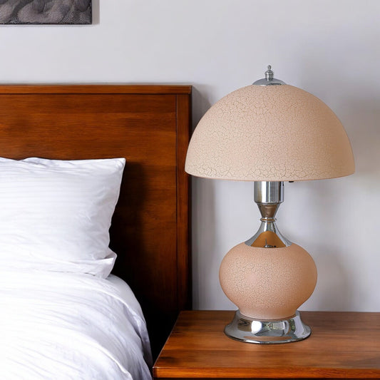 24" Silver Bedside Led Table Lamp With Pink Bowl Shade-0