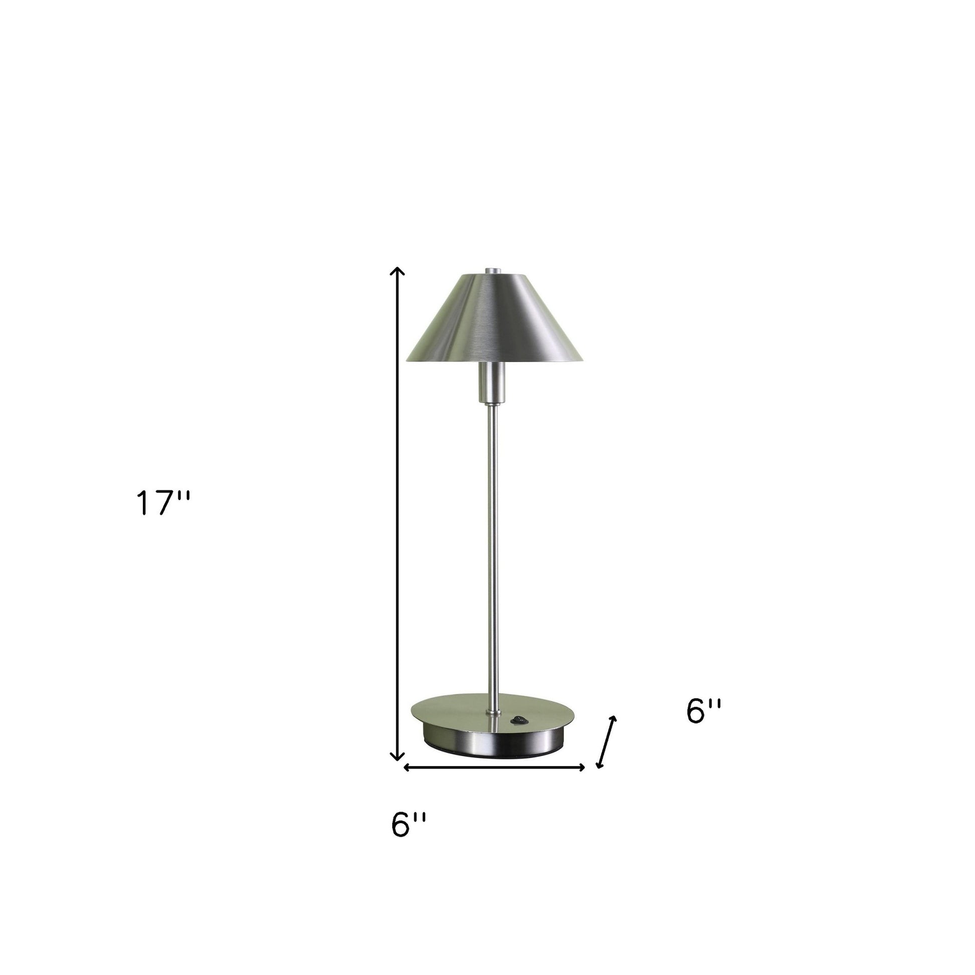 18" Silver Metal Bedside Table Lamp With Silver Cone Shade-4