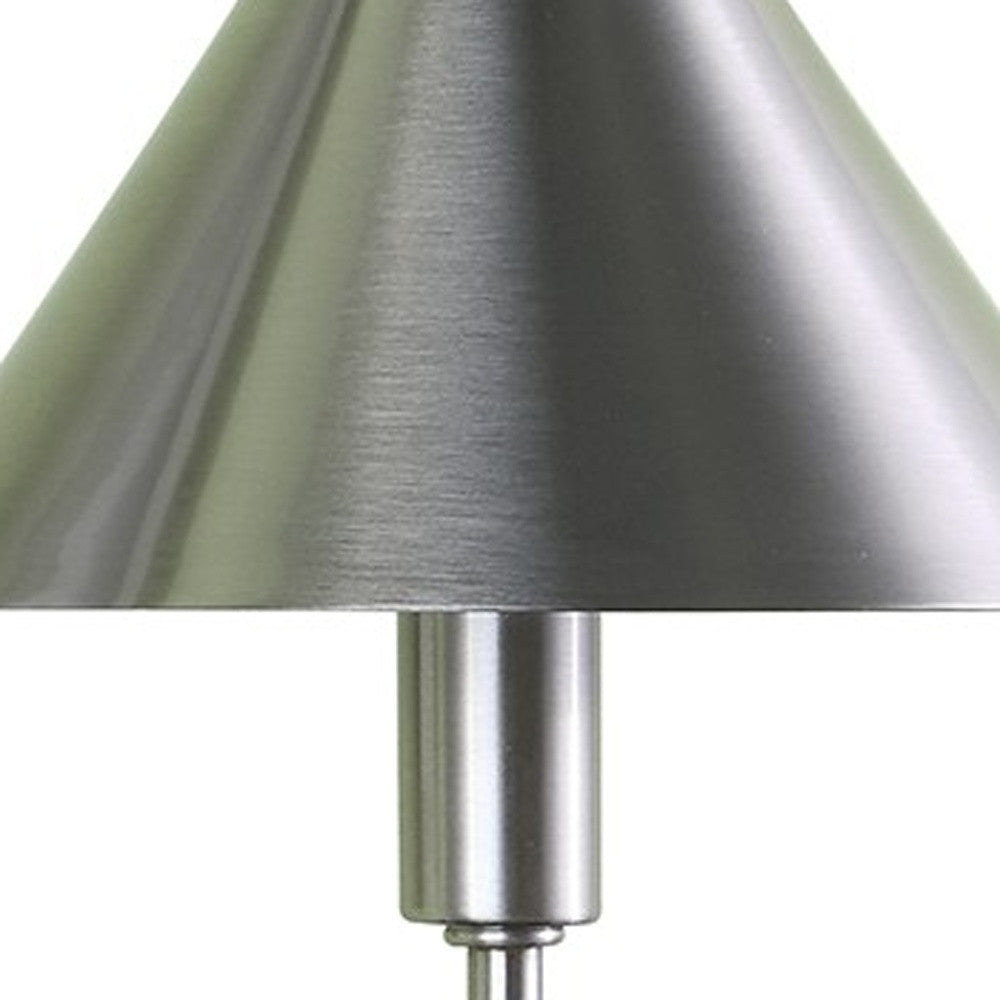 18" Silver Metal Bedside Table Lamp With Silver Cone Shade-3