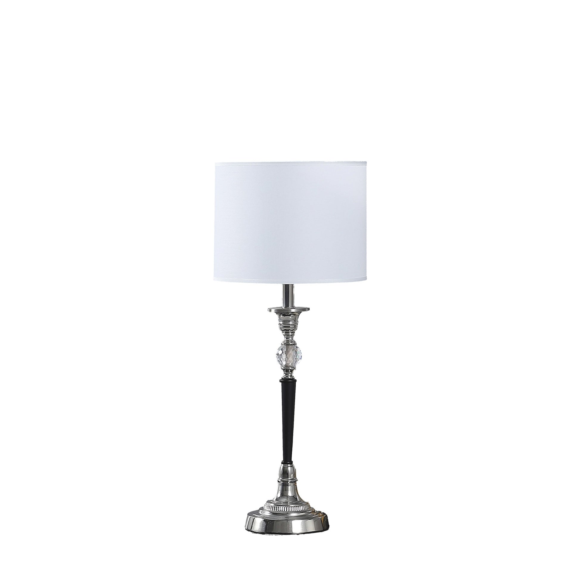 23" Black Chrome and Crystal Table Lamp With White Drum Shade-1
