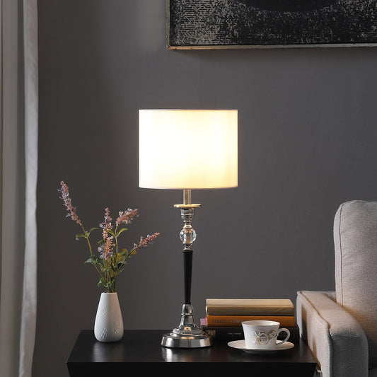 23" Black Chrome and Crystal Table Lamp With White Drum Shade-4