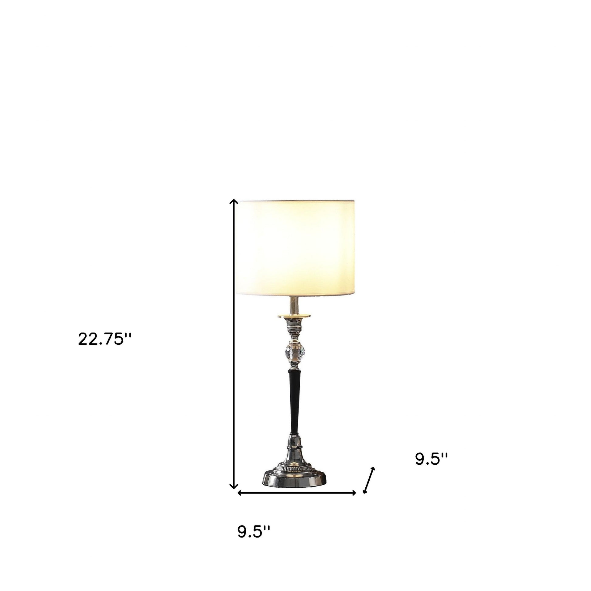 23" Black Chrome and Crystal Table Lamp With White Drum Shade-5