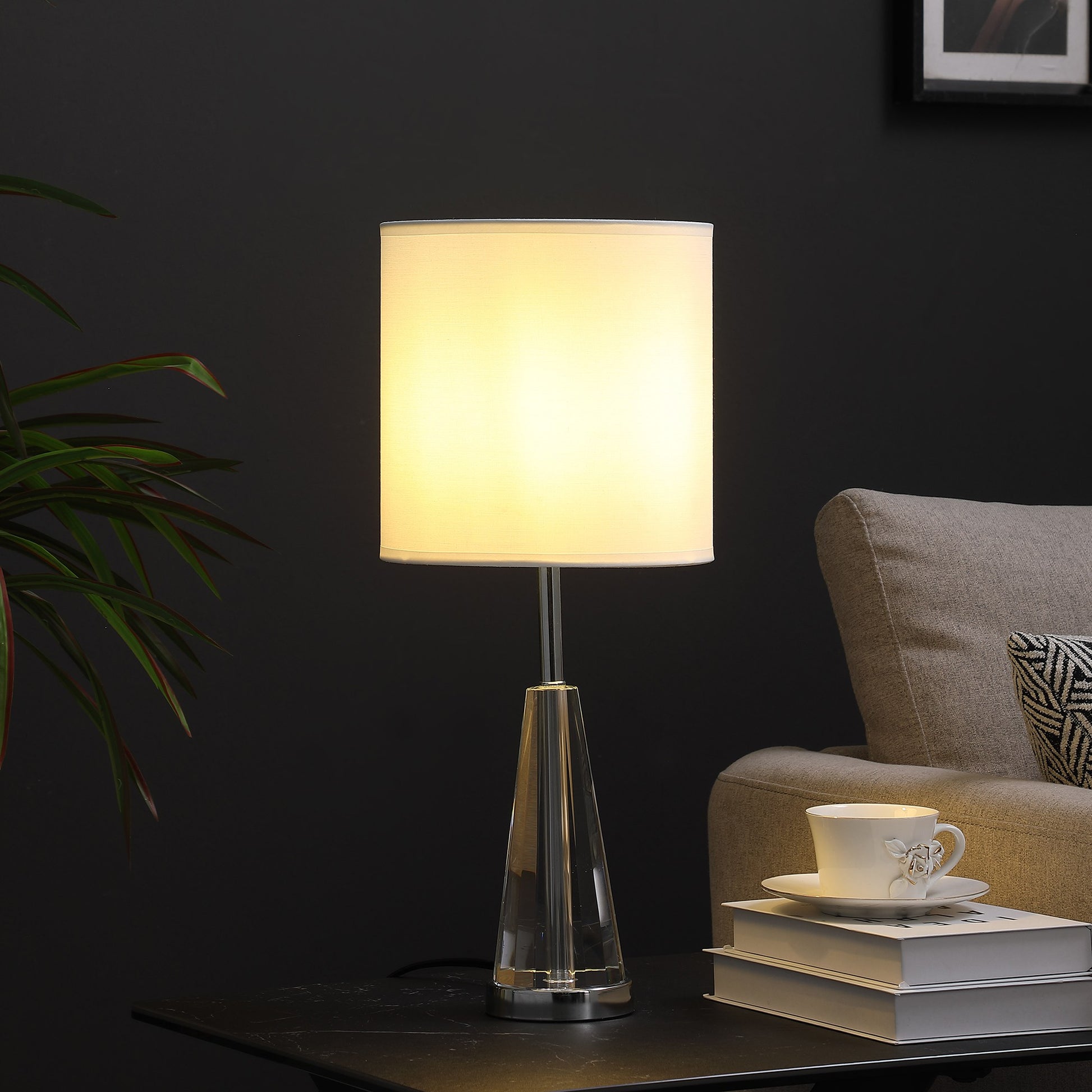 22" Silver Bedside Table Lamp With White Drum Shade-3