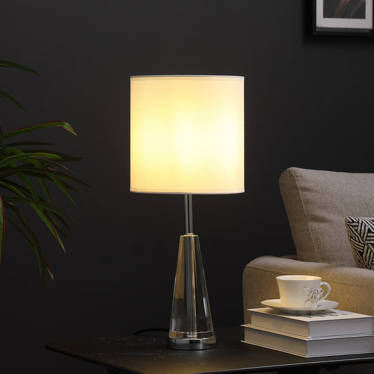 22" Silver Bedside Table Lamp With White Drum Shade-3