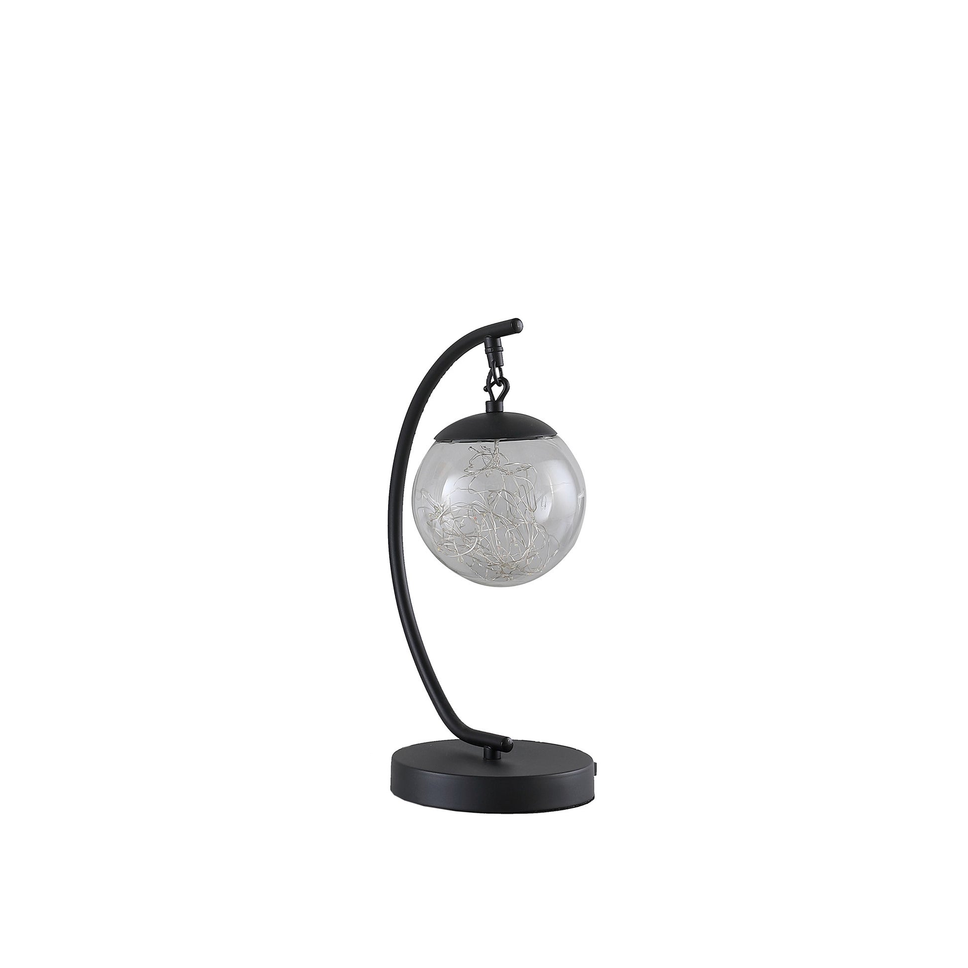 14" Matte Black Metal Arched Hanging Orb USB Table Lamp-1