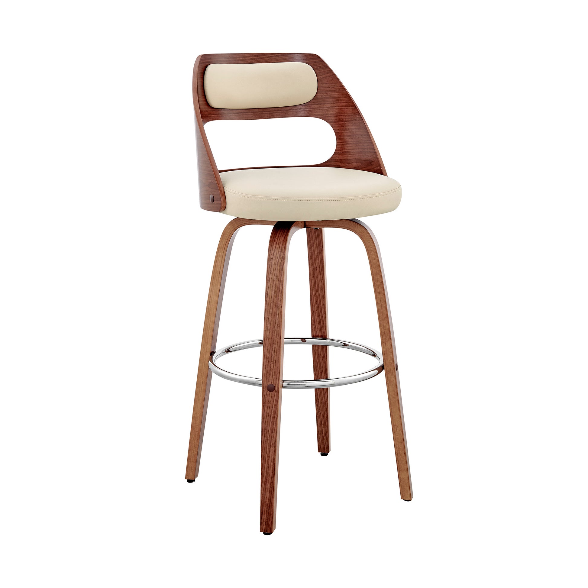 26" Cream And Brown Faux Leather Swivel Counter Height Bar Chair-0