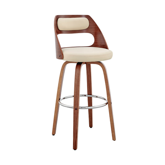 26" Cream And Brown Faux Leather Swivel Counter Height Bar Chair-0