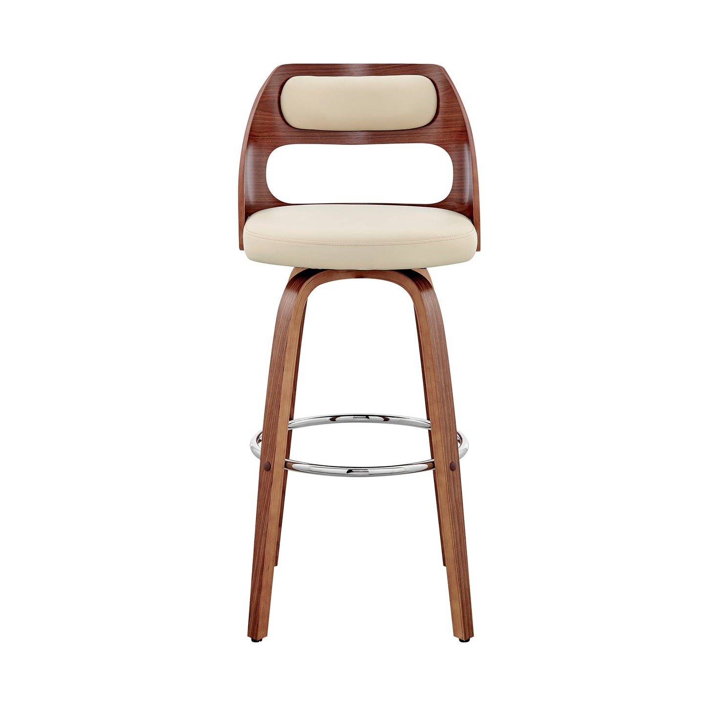 26" Cream And Brown Faux Leather Swivel Counter Height Bar Chair-2