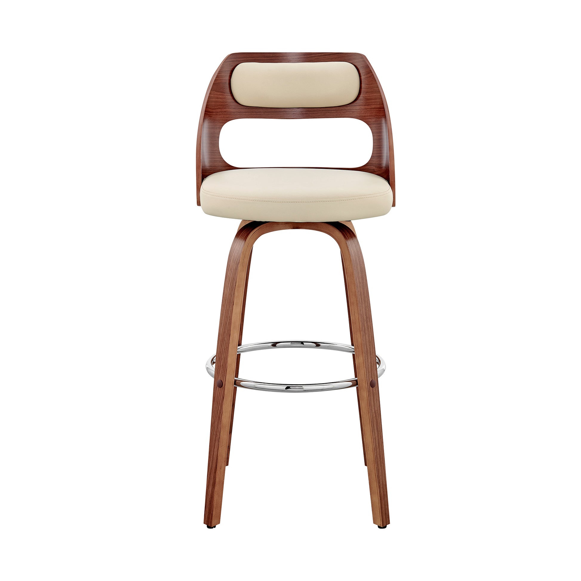 26" Cream And Brown Faux Leather Swivel Counter Height Bar Chair-2