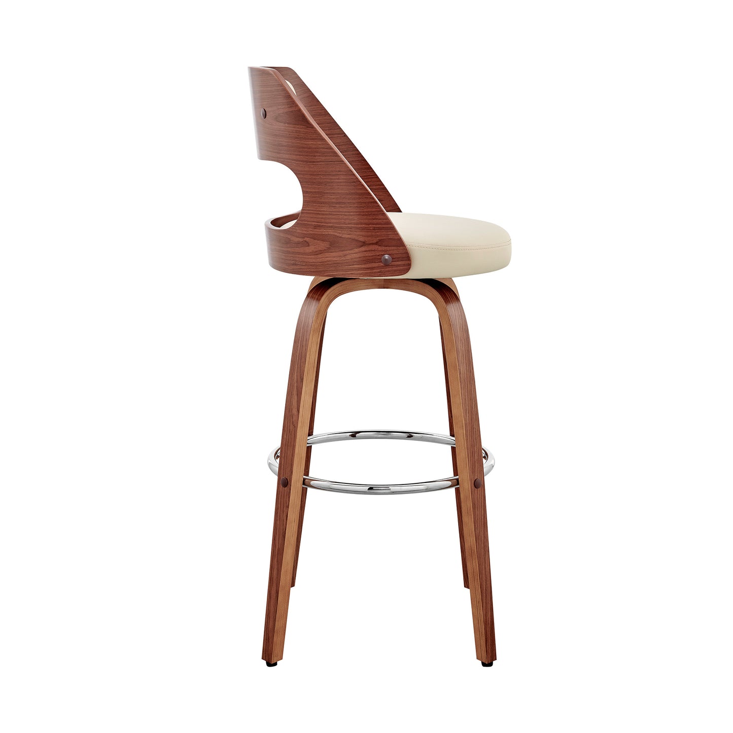26" Cream And Brown Faux Leather Swivel Counter Height Bar Chair-3