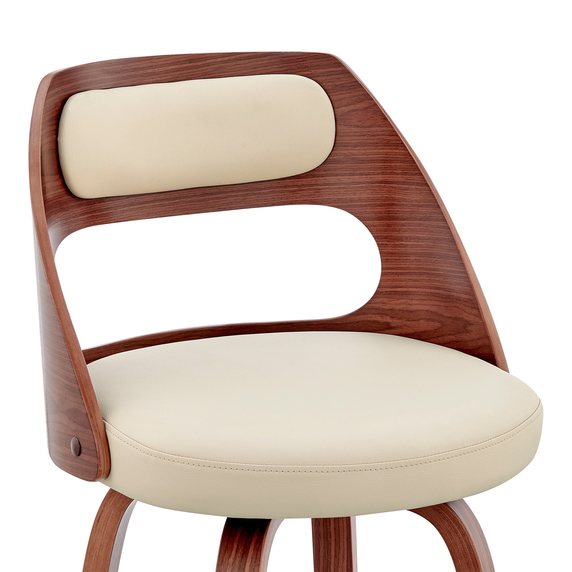 26" Cream And Brown Faux Leather Swivel Counter Height Bar Chair-6