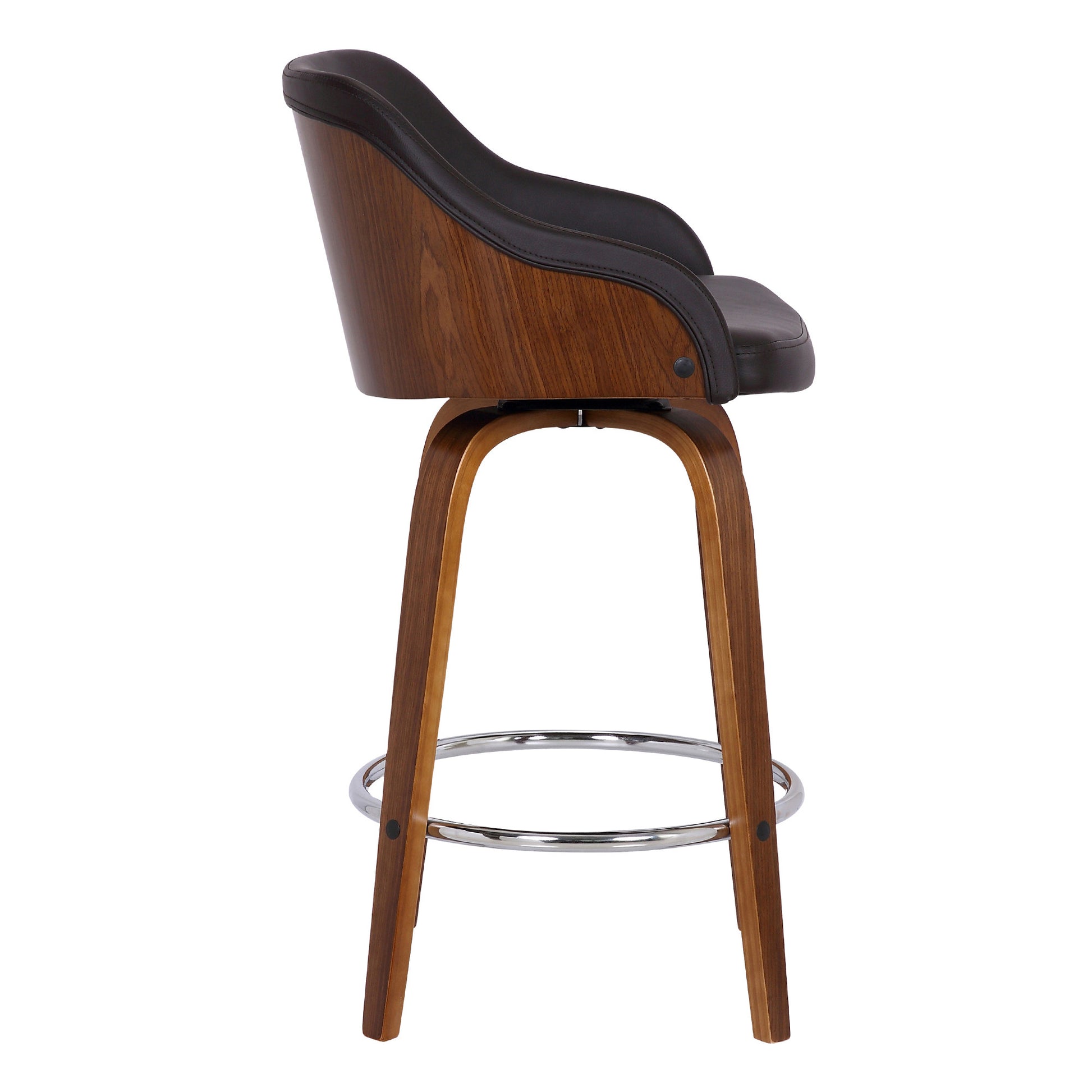 26" Brown Iron Swivel Low Back Counter Height Bar Chair-3