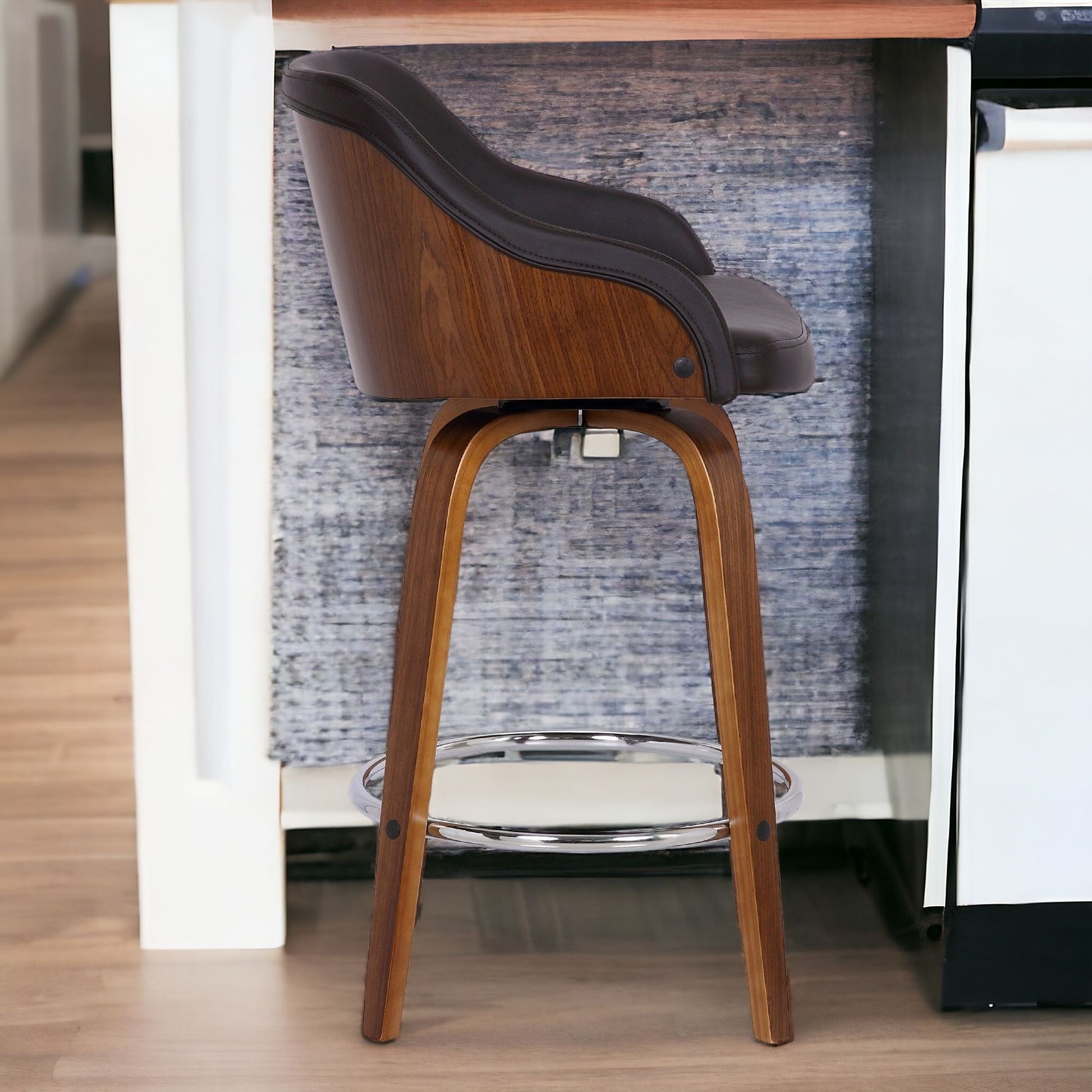 26" Brown Iron Swivel Low Back Counter Height Bar Chair-1