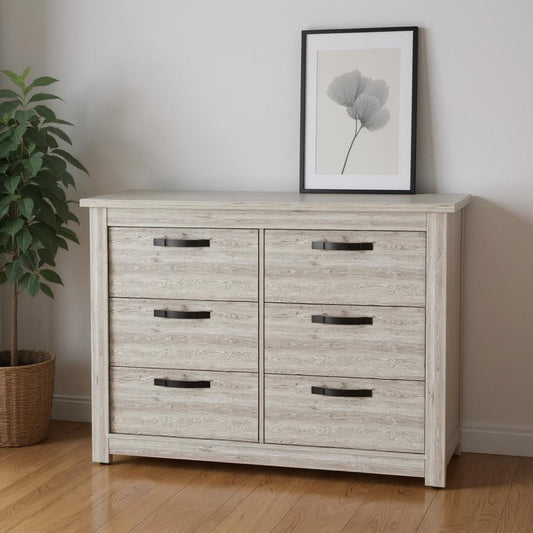 47" Gray Wood Six Drawer Double Dresser-0