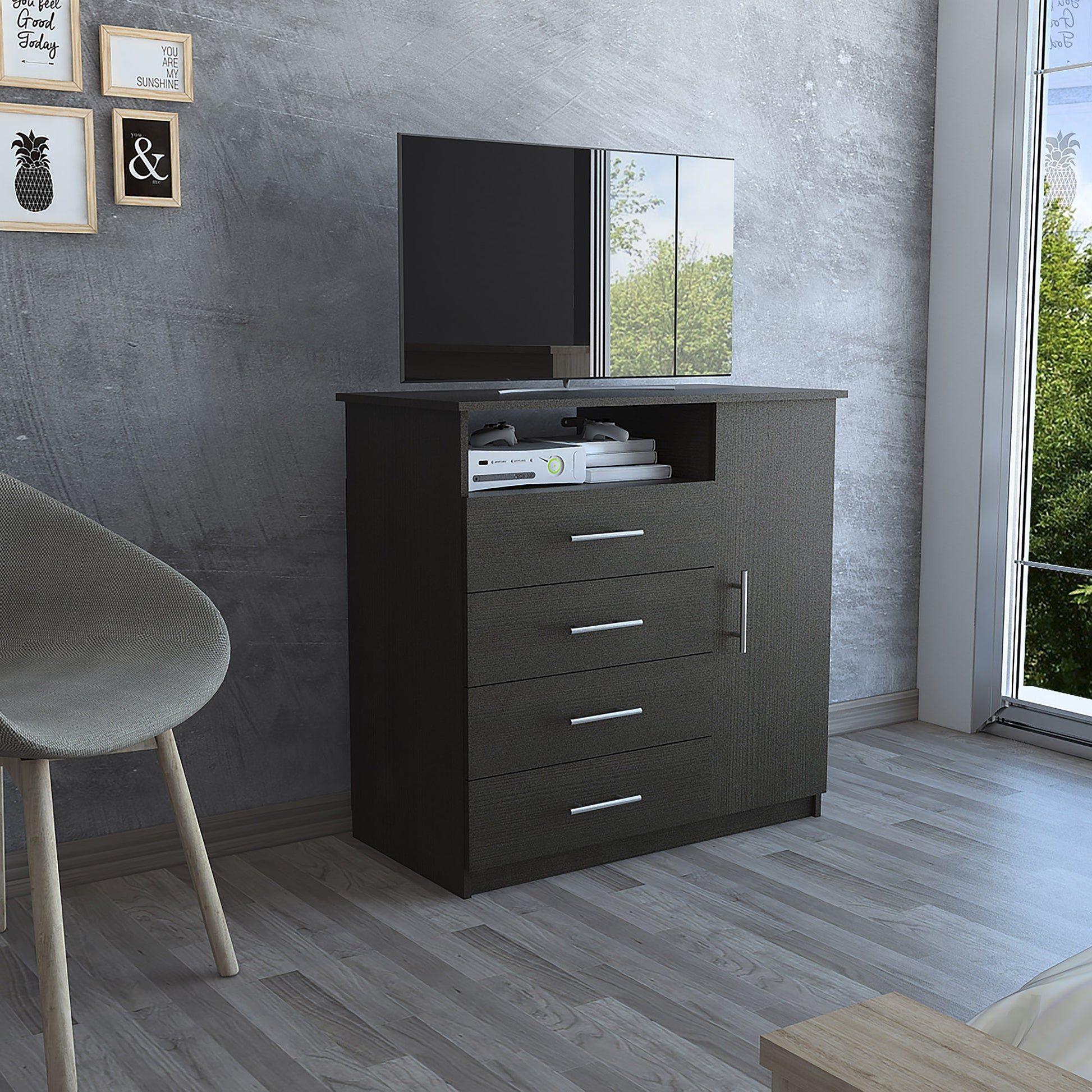36" Black Manufactured Wood Four Drawer Combo Dresser-2