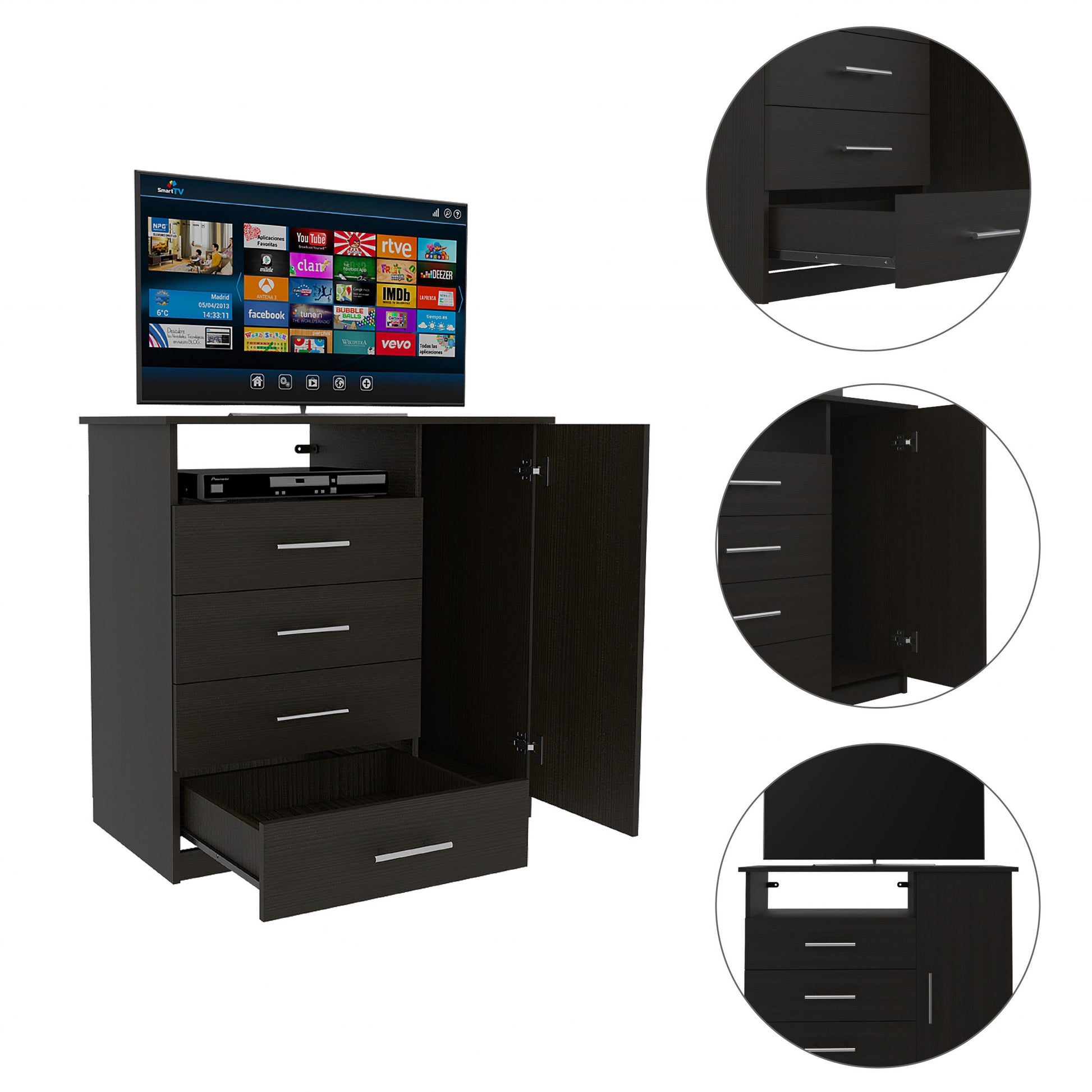 36" Black Manufactured Wood Four Drawer Combo Dresser-1
