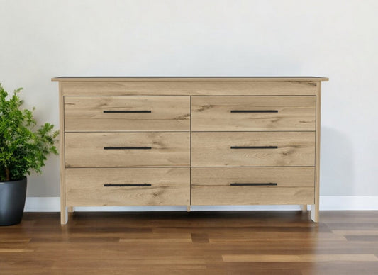 59" Natural and Black Six Drawer Double Dresser-0