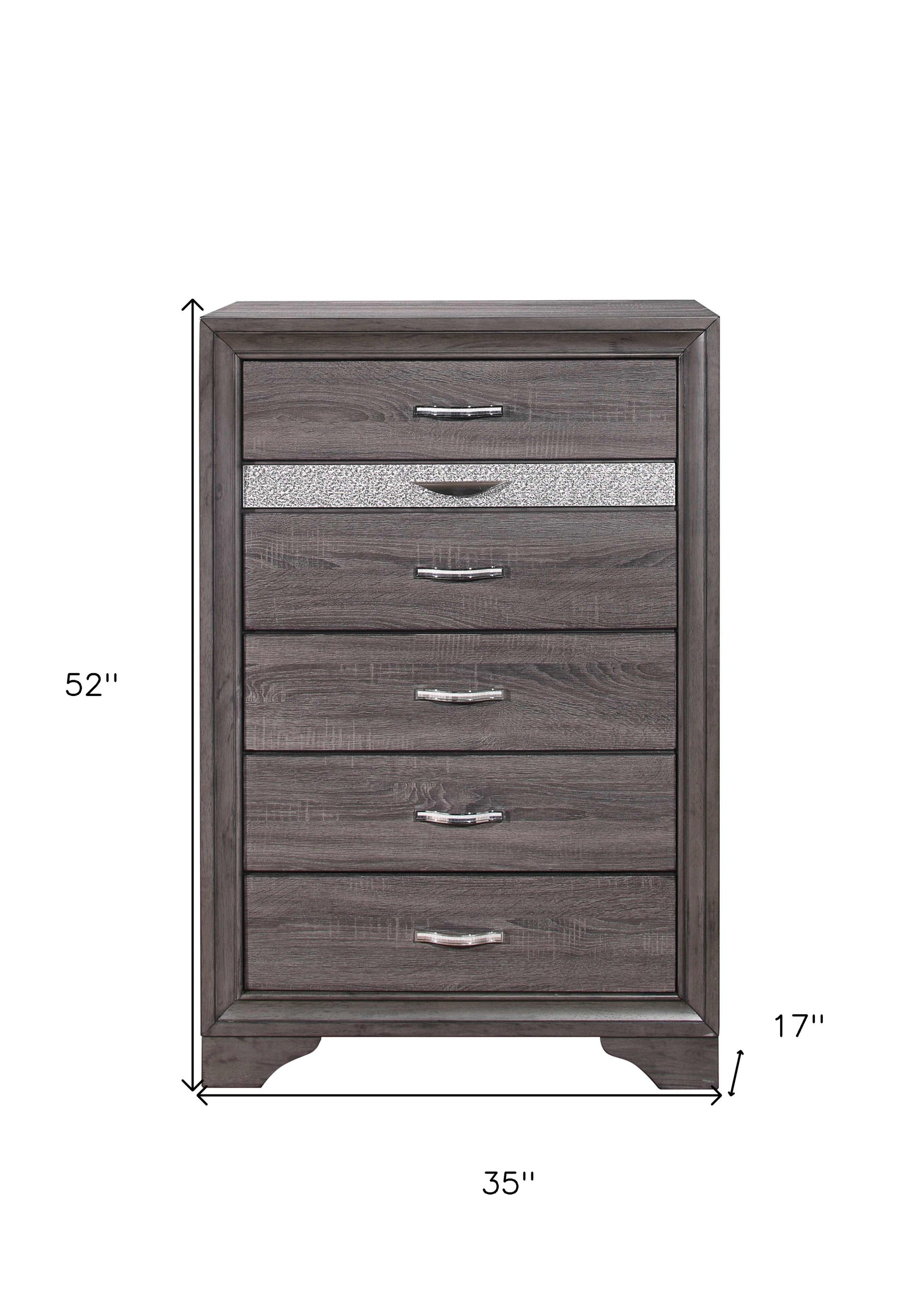 35" Grey Manufactured Wood Six Drawer Chest-5